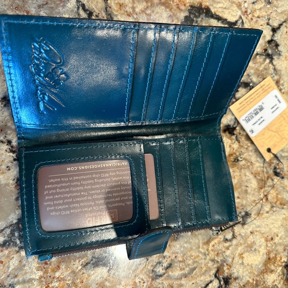 Patricia Nash-Chauny-Satchel Crossbody-Blue Coral-Tooled Leather-Purse & Wallet - Picture 7 of 15